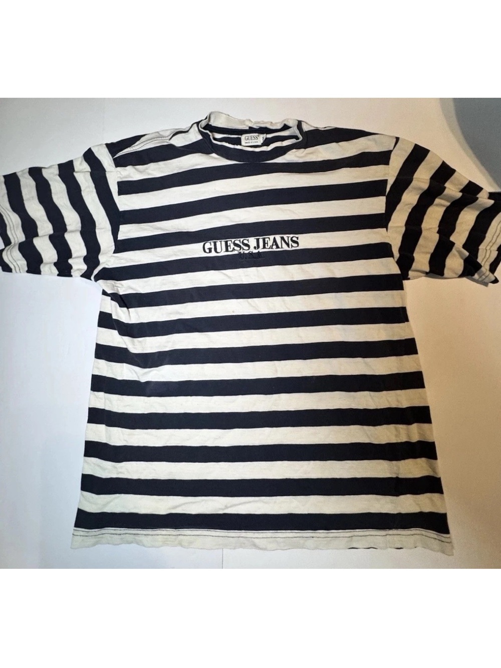 Guess Black and White Striped Short Sleeve Tee